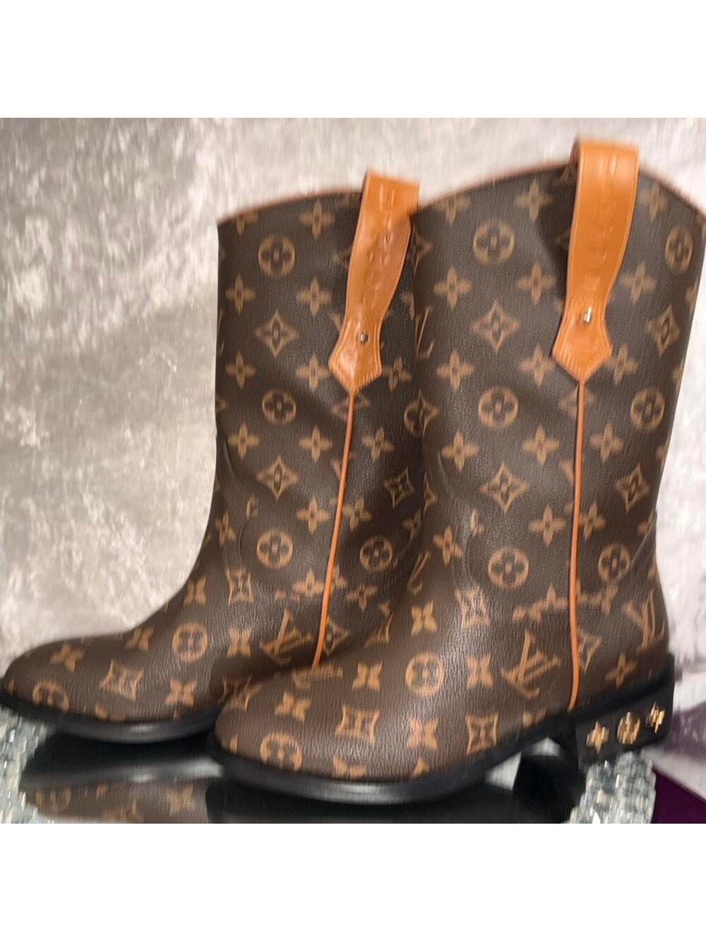 Womens monogram cowboy boots brown